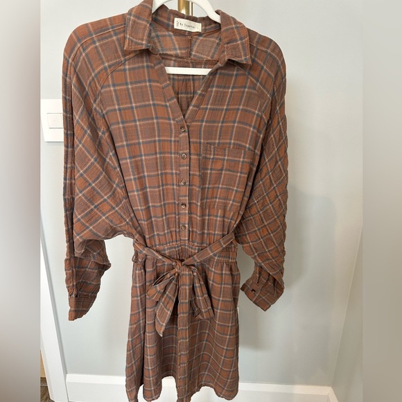 ❤️ By Together Brown Plaid Long Sleeve Dress Large NWOT Flannel - Picture 5 of 6